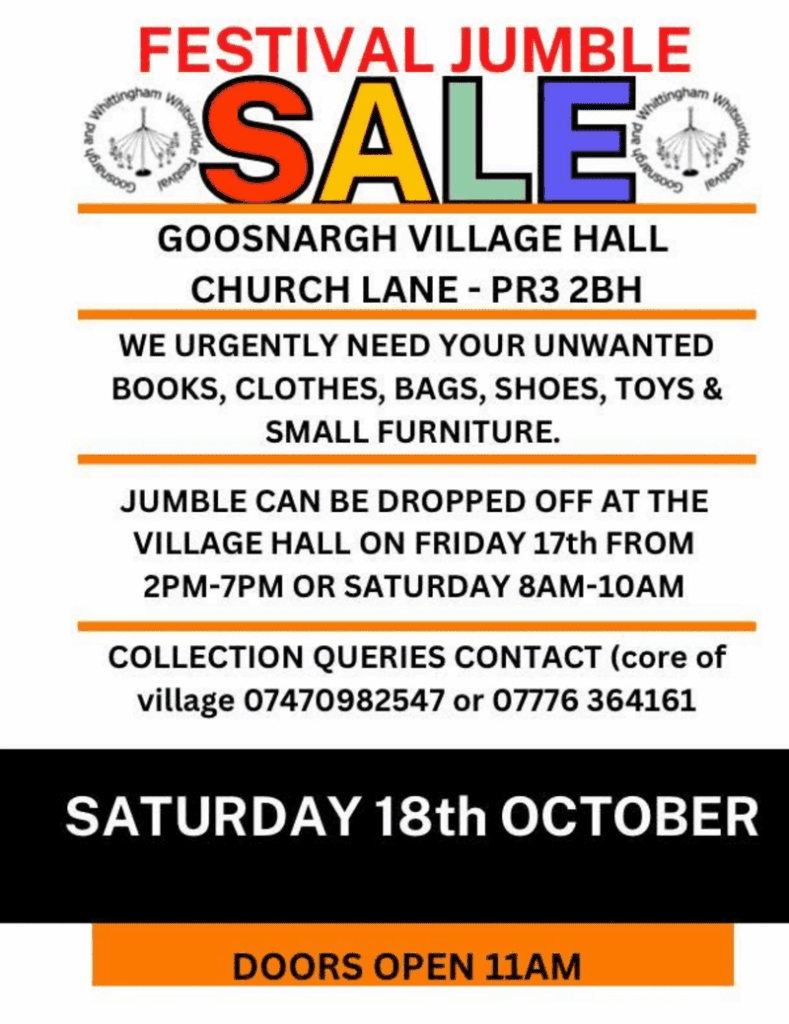 Goosnargh and Whittingham Village Hall Jumble Sale Poster
